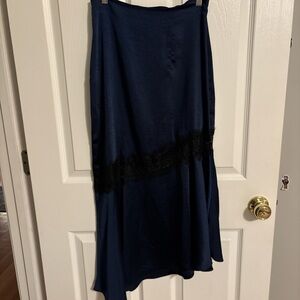 Women’s Navy Silk and Lace Asymmetrical Skirt w/ Side Zip